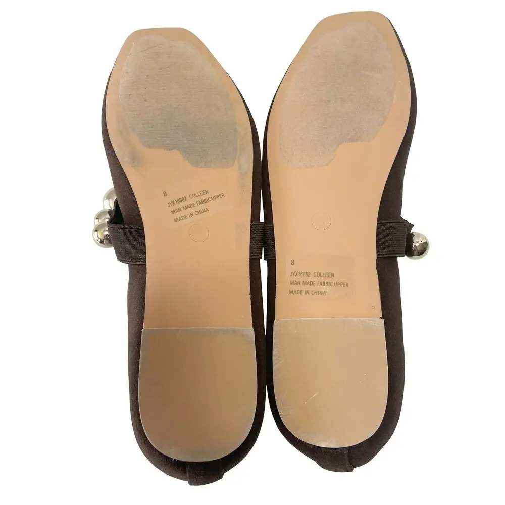 Lemonade The Colleen Ballet Flat Chocolate Brown Gold Metallic Pearl Strap Sz 8